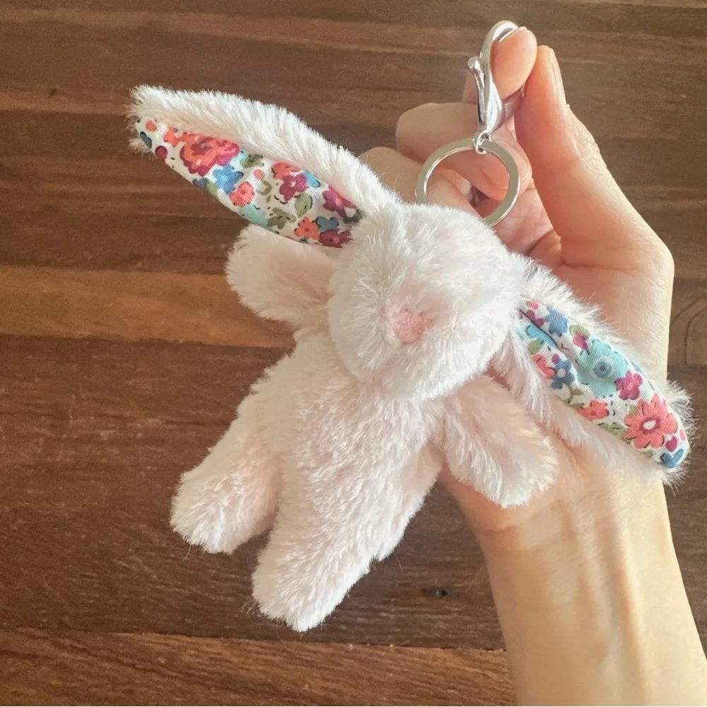 Pink Bunny Earrings Floral Plush Bag Charm Keychain Kawaii Cute Core Y2K Gift